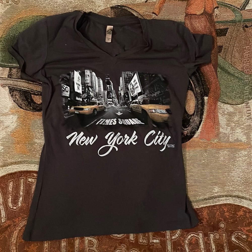 Times Square NYC New York City Taxi Cabs Glittery Women’s Top Dark Gray Sz M